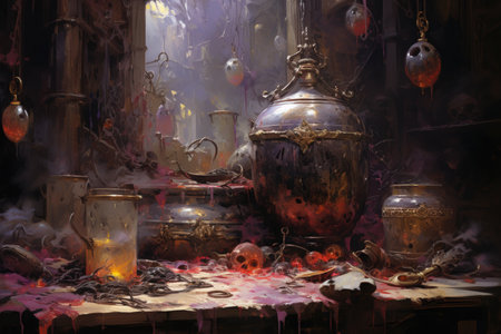 Cursed amulets of forgotten sorcery, imbued with ancient spells and curses - Generative AIの素材