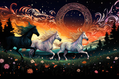Elusive centaurs galloping through moonlit meadows - Generative AIの素材