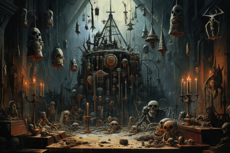 Cursed amulets of forgotten sorcery, imbued with ancient spells and curses - Generative AIの素材