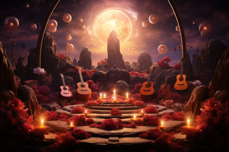 Harmonious singing stones, resonating with celestial melodies when struck - Generative AIの素材