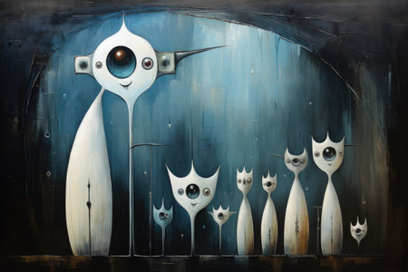 Bewitching moonstone cats, their eyes shimmering with lunar light and mystery - Generative AIの素材