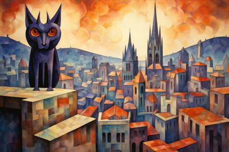 Ornate gothic gargoyles, perched atop ancient cathedrals, watching over the city below - Generative AIの素材