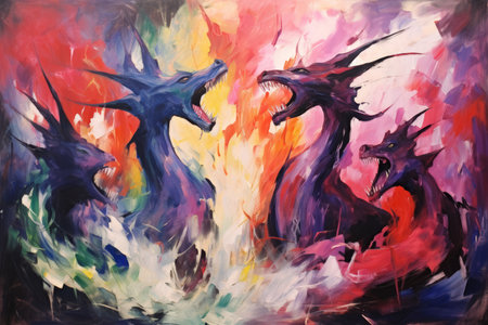 Fire-breathing drakes, smaller relatives of dragons, with fierce temperaments - Generative AIの素材