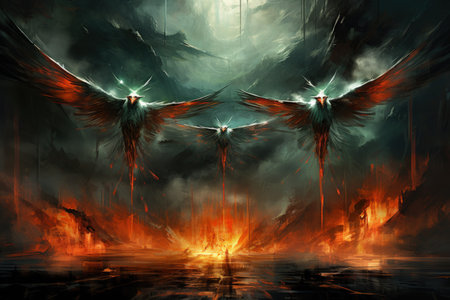 Majestic thunderbirds, summoning storms and wielding lightning as their weapon - Generative AIの素材