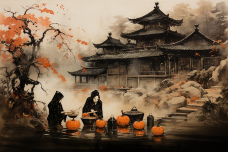 Mysterious witches brewing potions in hidden cottages - Generative AIの素材
