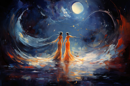 Graceful moonlit dancers, moving in perfect synchrony with the celestial rhythms - Generative AIの素材