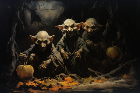 Mischievous goblins lurking in shadowy corners - Generative AIの素材
