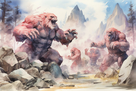 Massive trolls with boulders for fists - Generative AIの素材