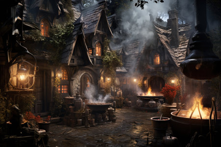 Mysterious witches brewing potions in hidden cottages - Generative AIの素材