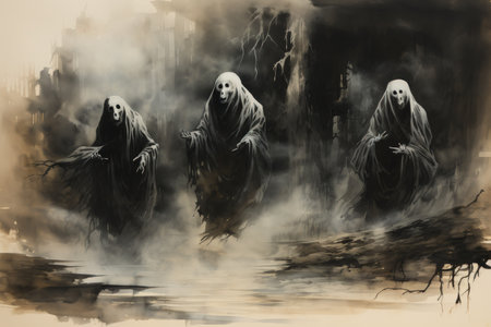 Haunting ghostly apparitions, forever bound to the places of their demise - Generative AIの素材
