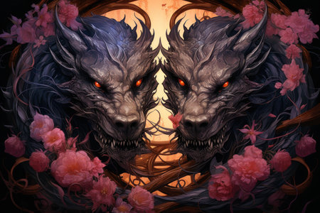 Ferocious shadow dragons, wreathed in darkness and possessing formidable power - Generative AIの素材