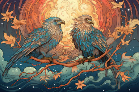 Ferocious thunder hawks, ruling the skies with lightning and thunder as their domain - Generative AIの素材