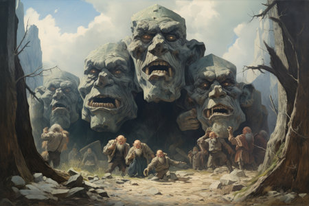 Massive trolls with boulders for fists - Generative AIの素材