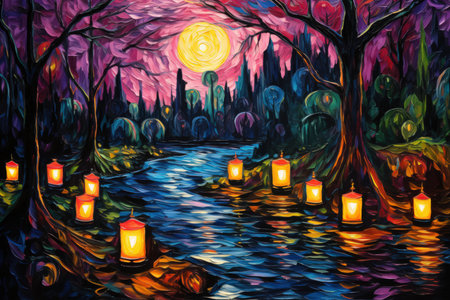 Illuminated spirit lanterns, guiding lost souls to their final resting place - Generative AIの素材