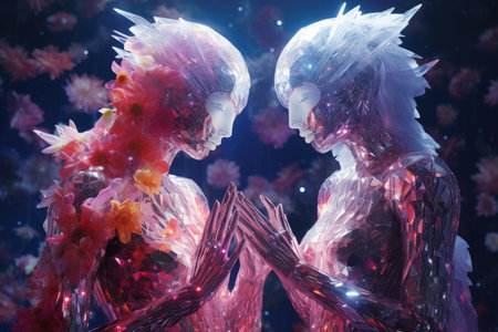 Mysterious crystalline beings, made entirely of sparkling gemstones - Generative AIの素材
