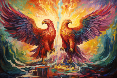 Loyal griffins, majestic creatures with the body of a lion and the wings of an eagle - Generative AIの素材