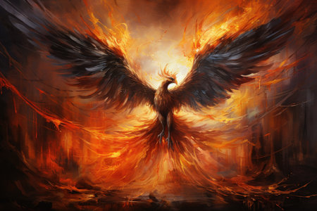 Ancient phoenixes rising from ashes with renewed life - Generative AIの素材
