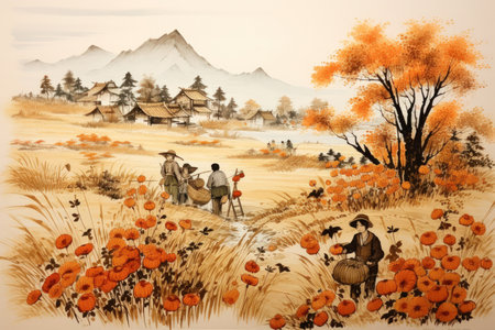 Lively harvest sprites, ensuring bountiful crops and prosperity for farmers - Generative AIの素材