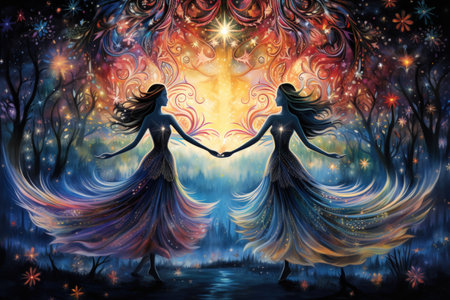 Graceful moonlit dancers, moving in perfect synchrony with the celestial rhythms - Generative AIの素材