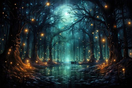 Luminescent fireflies, guiding lost souls through the depths of the night - Generative AIの素材