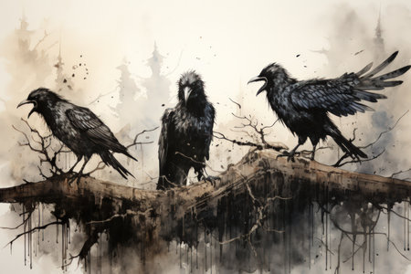 Cursed wereravens, trapped in a cycle of human and raven forms - Generative AIの素材