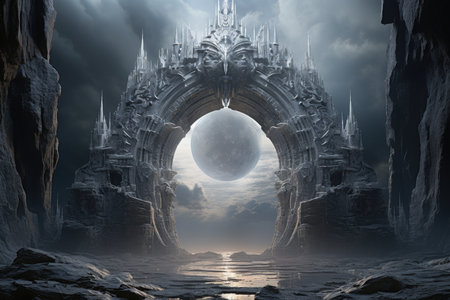 Mystical moonstone portals, bridging the gap between realms and dimensions - Generative AIの素材
