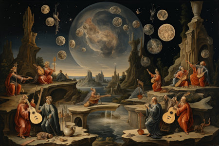Harmonious singing stones, resonating with celestial melodies when struck - Generative AIの素材