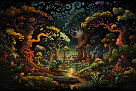 Lively talking trees providing shelter and wisdom - Generative AIの素材