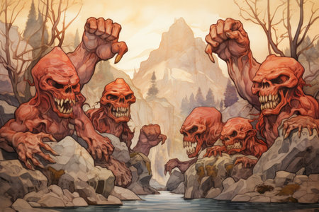 Massive trolls with boulders for fists - Generative AIの素材