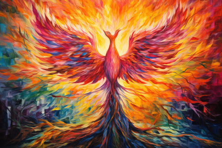 Ancient phoenixes rising from ashes with renewed life - Generative AIの素材