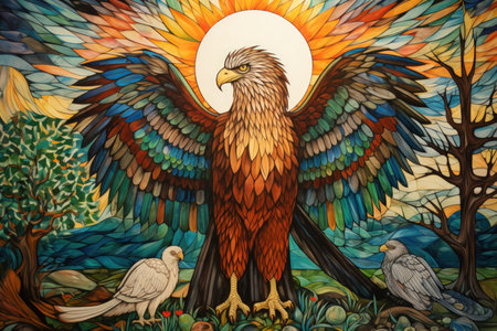 Loyal griffins, majestic creatures with the body of a lion and the wings of an eagle - Generative AIの素材