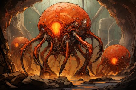 Ferocious lava golems, born from volcanic eruptions, with molten rock bodies - Generative AIの素材