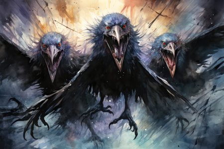 Cursed wereravens, trapped in a cycle of human and raven forms - Generative AIの素材