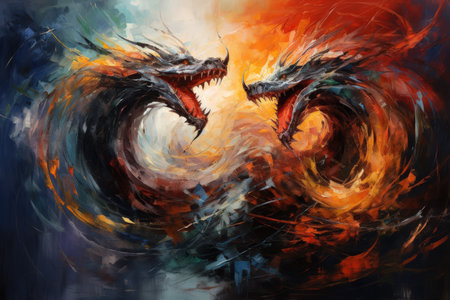 Fire-breathing drakes, smaller relatives of dragons, with fierce temperaments - Generative AIの素材