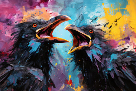 Cursed wereravens, trapped in a cycle of human and raven forms - Generative AIの素材