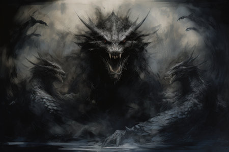 Ferocious shadow dragons, wreathed in darkness and possessing formidable power - Generative AIの素材