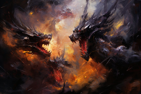 Ferocious shadow dragons, wreathed in darkness and possessing formidable power - Generative AIの素材