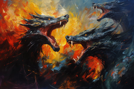 Fire-breathing drakes, smaller relatives of dragons, with fierce temperaments - Generative AIの素材
