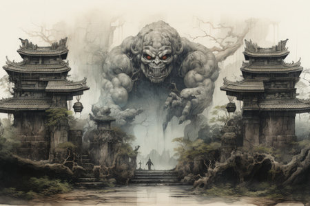 Ancient golems crafted from enchanted stone and animated by magic - Generative AIの素材