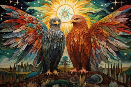 Loyal griffins, majestic creatures with the body of a lion and the wings of an eagle - Generative AIの素材