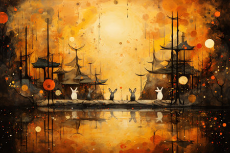 Playful moon rabbits, bestowing luck and fortune to those who encounter them - Generative AIの素材