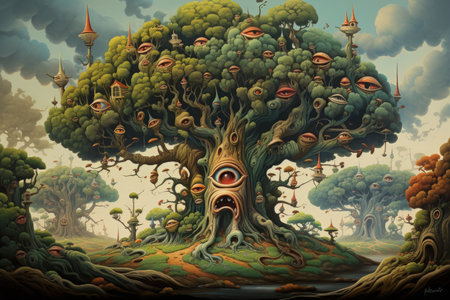Lively talking trees providing shelter and wisdom - Generative AIの素材