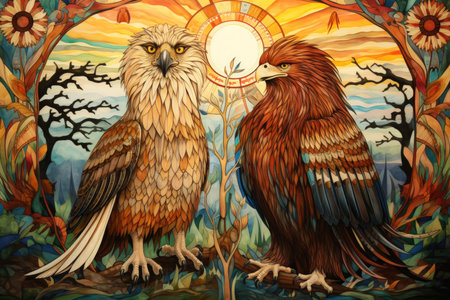 Loyal griffins, majestic creatures with the body of a lion and the wings of an eagle - Generative AIの素材