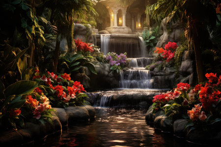 Enchanted song fountains, harmonizing with natures melodies and creating enchanting displays - Generative AIの素材