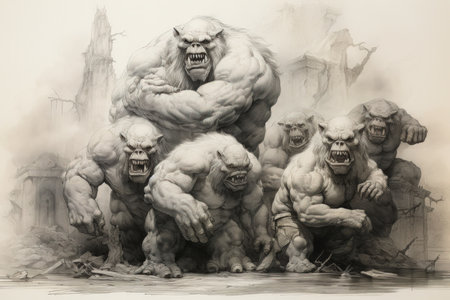 Massive trolls with boulders for fists - Generative AIの素材