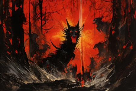 Ferocious shadow dragons, wreathed in darkness and possessing formidable power - Generative AIの素材