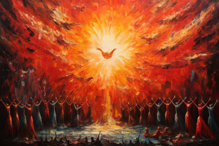 Elegant phoenix dancers, captivating audiences with fiery performances - Generative AIの素材