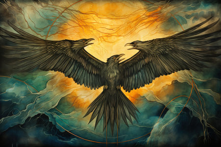 Ferocious thunder hawks, ruling the skies with lightning and thunder as their domain - Generative AIの素材