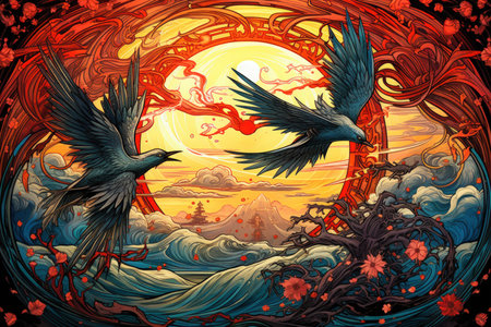 Majestic thunderbirds, summoning storms and wielding lightning as their weapon - Generative AIの素材