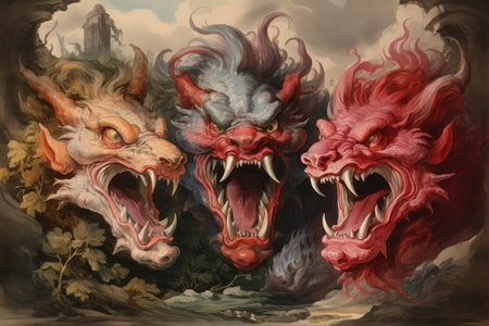Fire-breathing drakes, smaller relatives of dragons, with fierce temperaments - Generative AIの素材